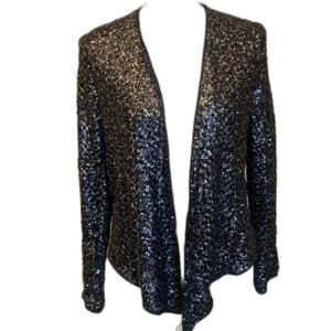 Abercrombie & Fitch Black/Matte Silver Sequin Open Front Long Sleeve Jacket Med